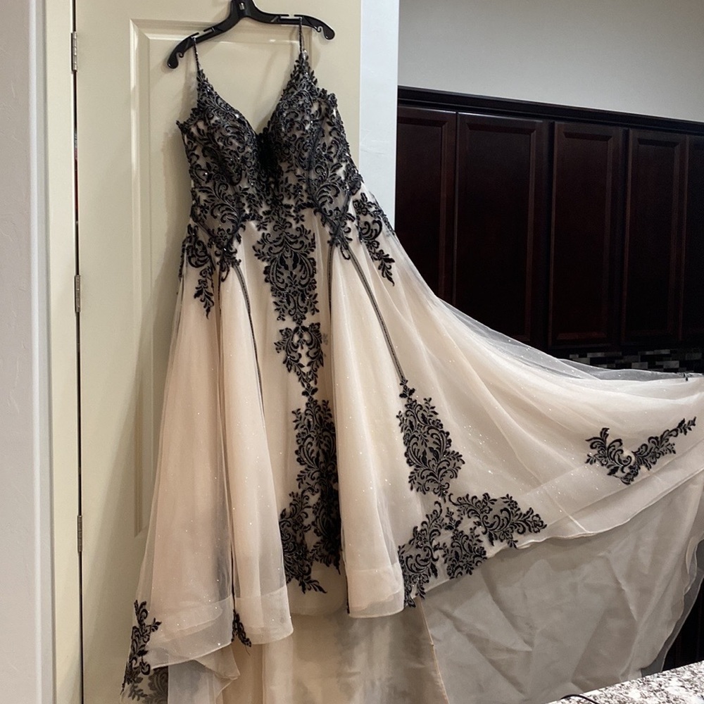 Sottero and Midgley White Ballgown with Black Lace Appliqué - Picture 4 of 10